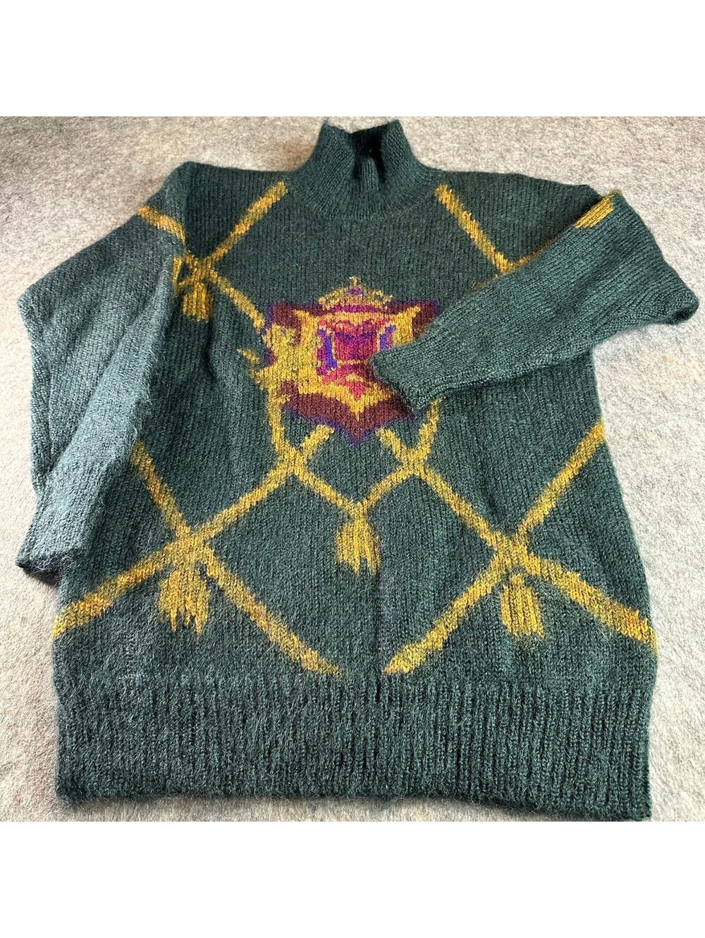 Linda Allard Ellen Tracy Vintage Green Mohair Crest Mock Neck Sweater Sz L